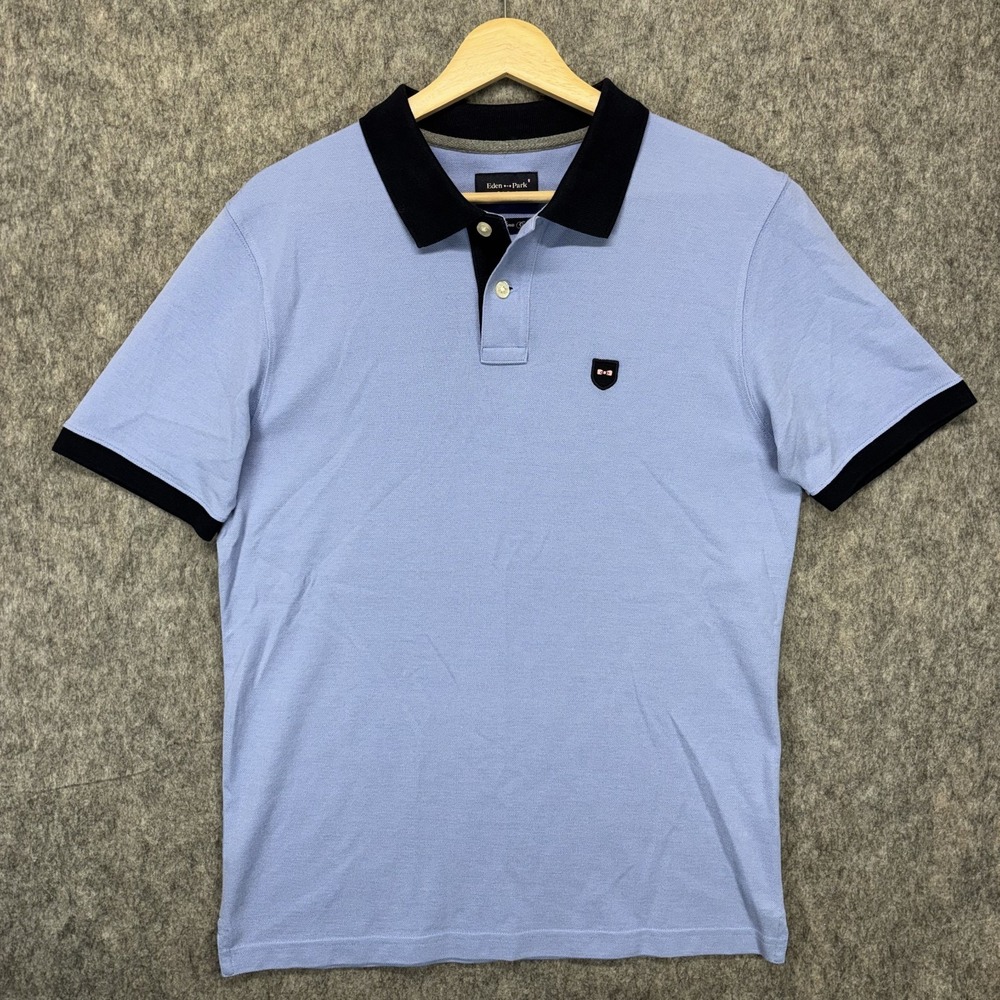Eden Park Paris Polo Shirt‎ Men's Medium Pima Cotton Short Sleeve Blue